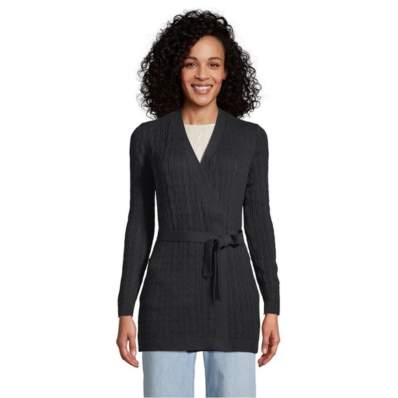 Lands End Cable Knit Tie Front Cardigan XL - Picture 1 of 7
